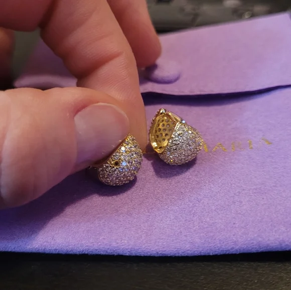 Pave Earrings in Gold and White - Picture 4 of 11